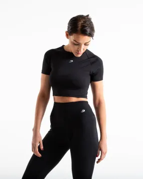 Training Short Sleeve Crop Top - Black