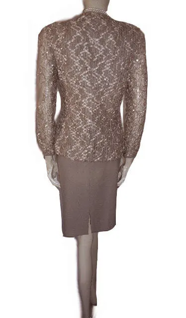 *VINTAGE J. BENJAMIN SPARKLING SEQUIN COCKTAIL OUTFIT WITH HUGE FABRIC ROSE IN KAHLUA