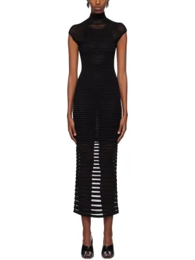 Women’s Black Backless Striped Semi-Sheer Maxi Dress