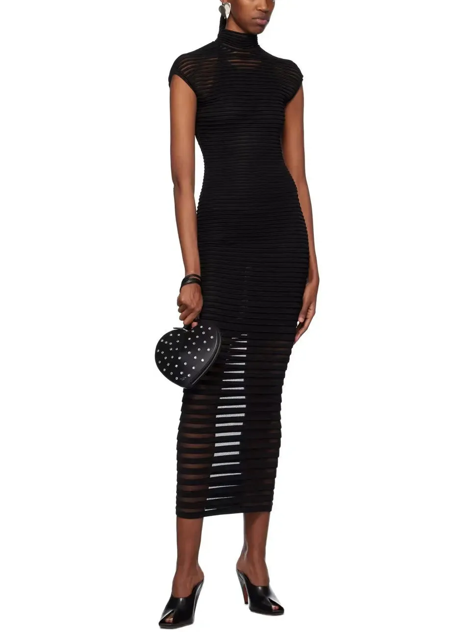 Women’s Black Backless Striped Semi-Sheer Maxi Dress