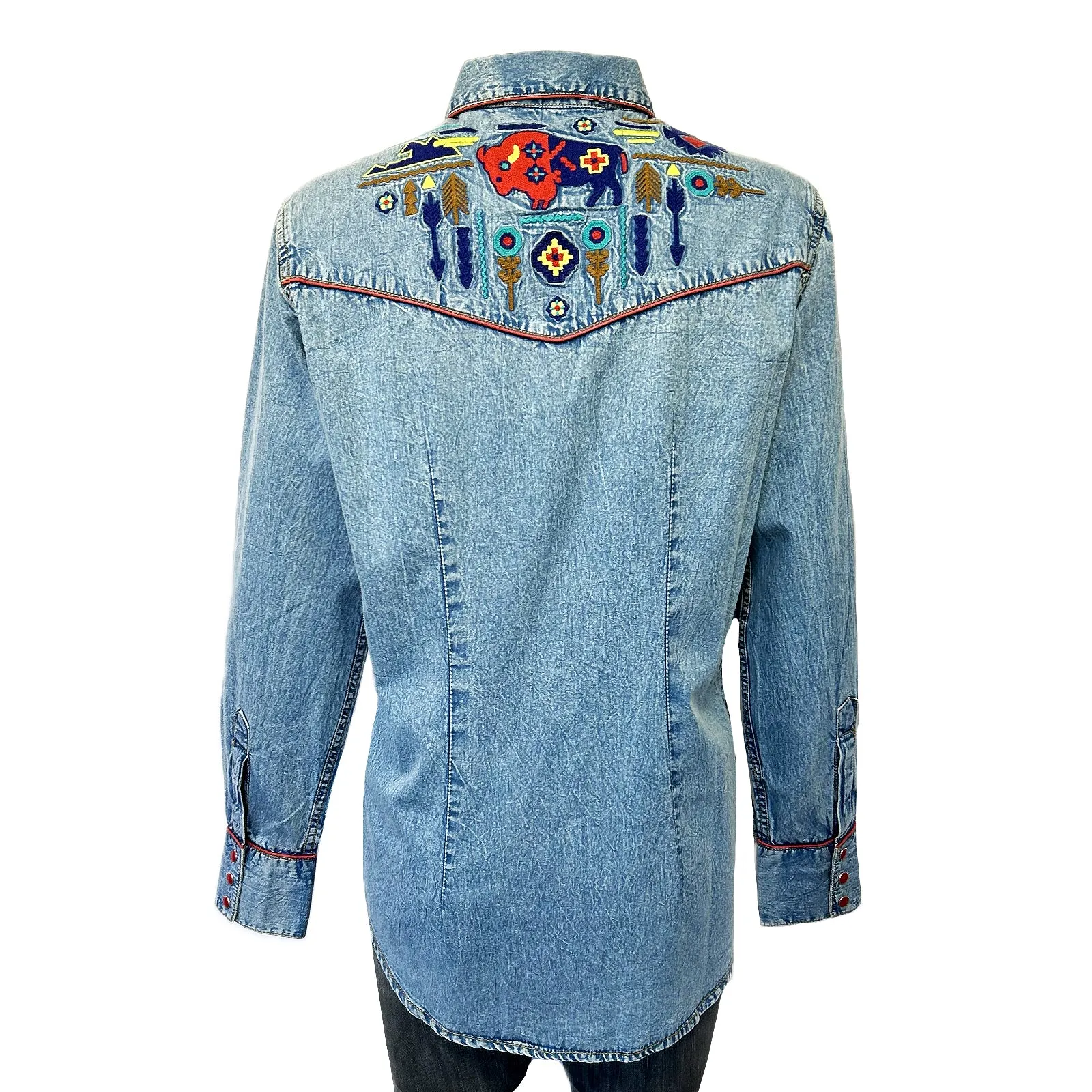 Women’s Denim American Bison Embroidered Western Shirt