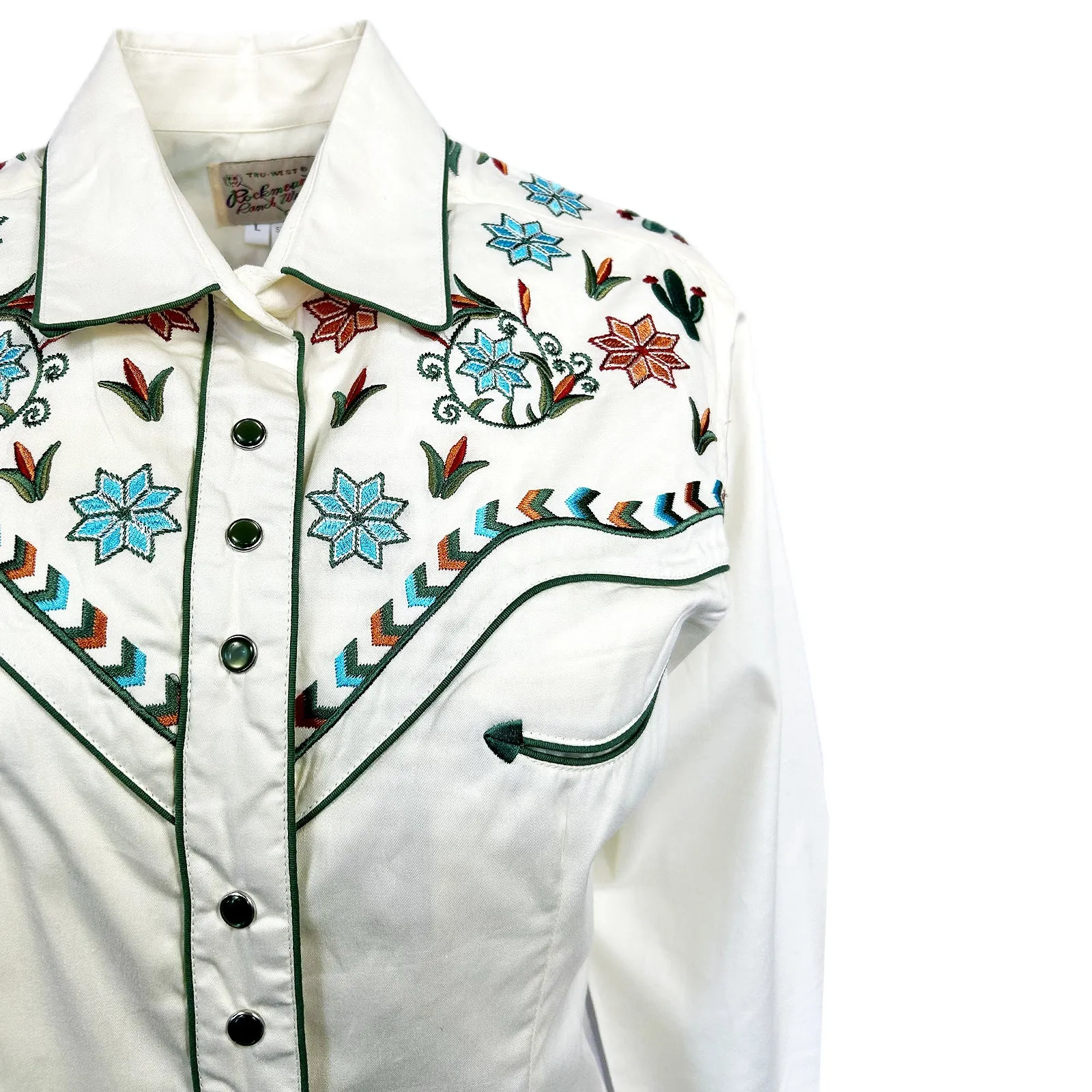 Women's Ivory Agave Cactus Floral Embroidery Western Shirt