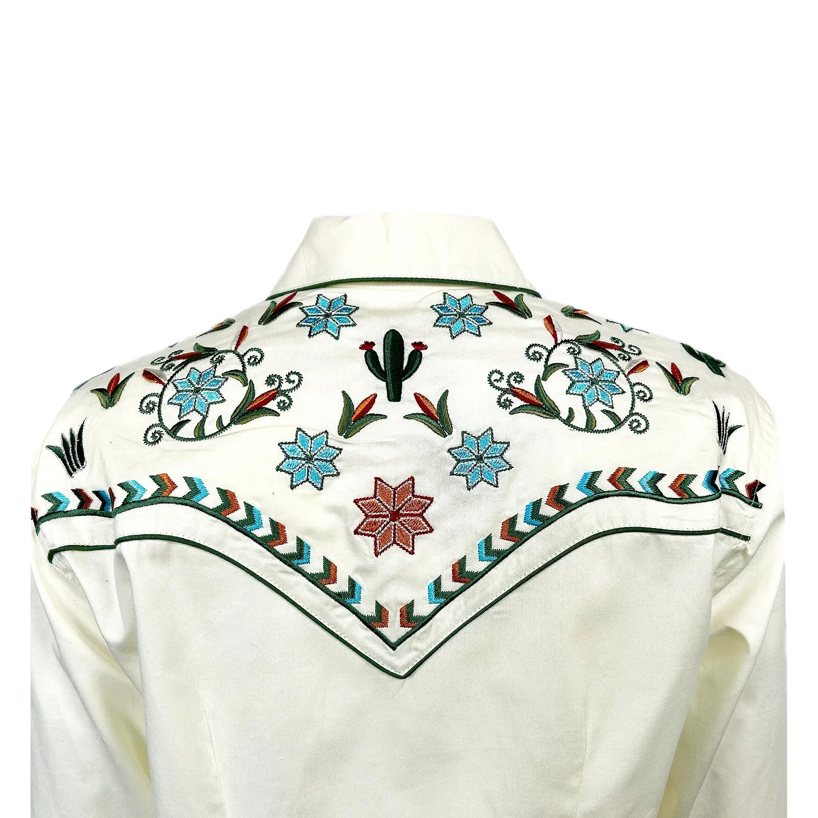 Women's Ivory Agave Cactus Floral Embroidery Western Shirt