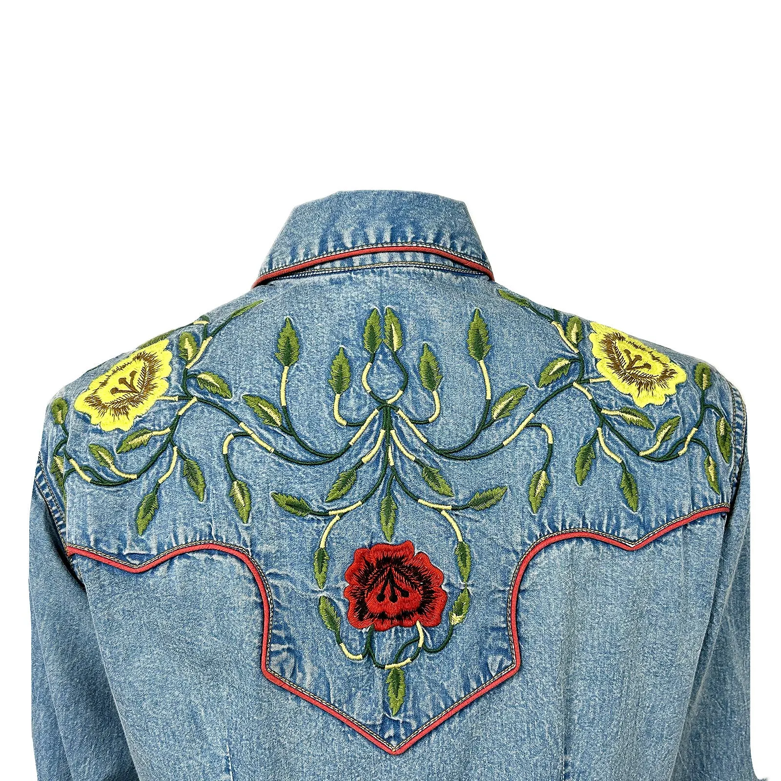 Women's Vintage Floral Denim Embroidered Western Shirt