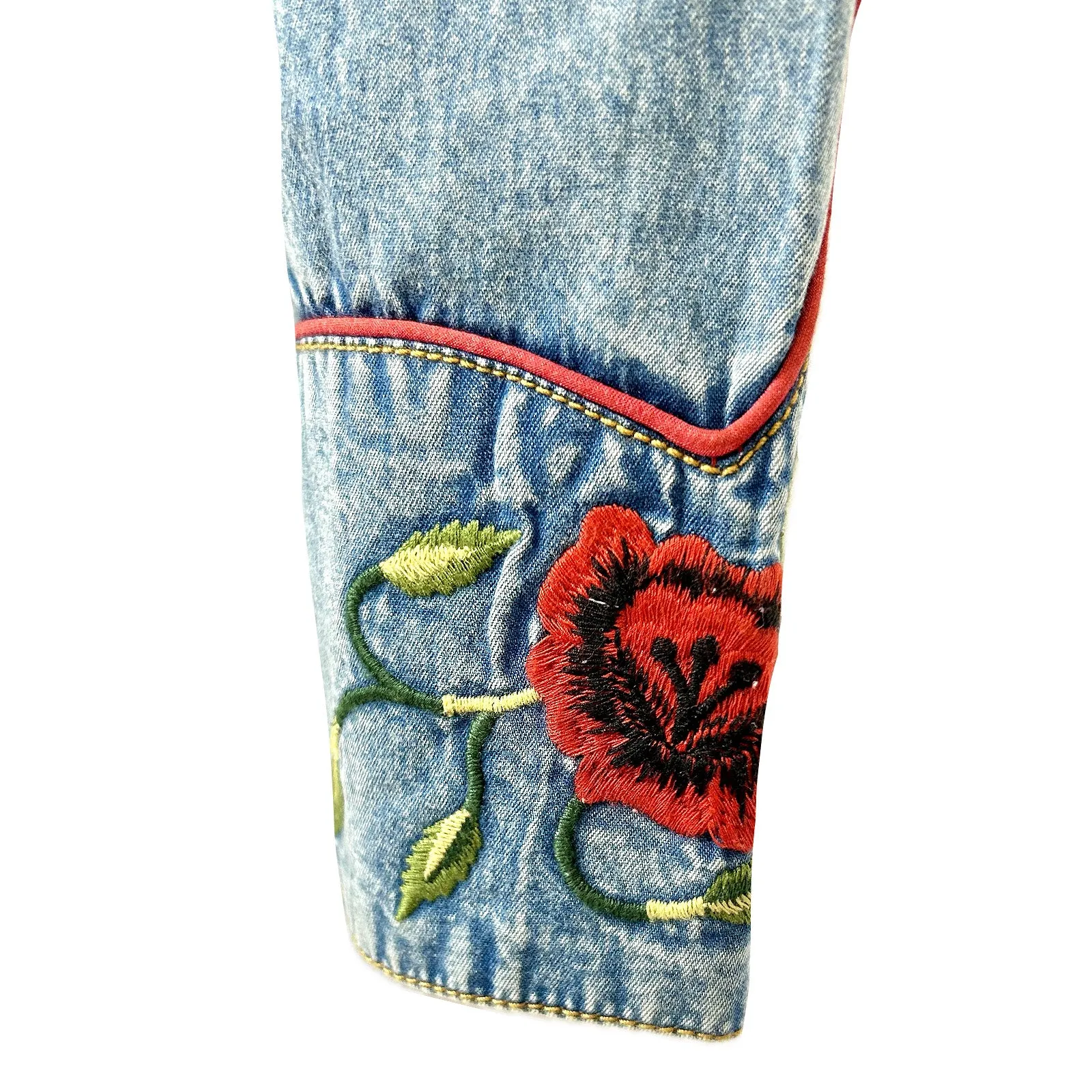 Women's Vintage Floral Denim Embroidered Western Shirt