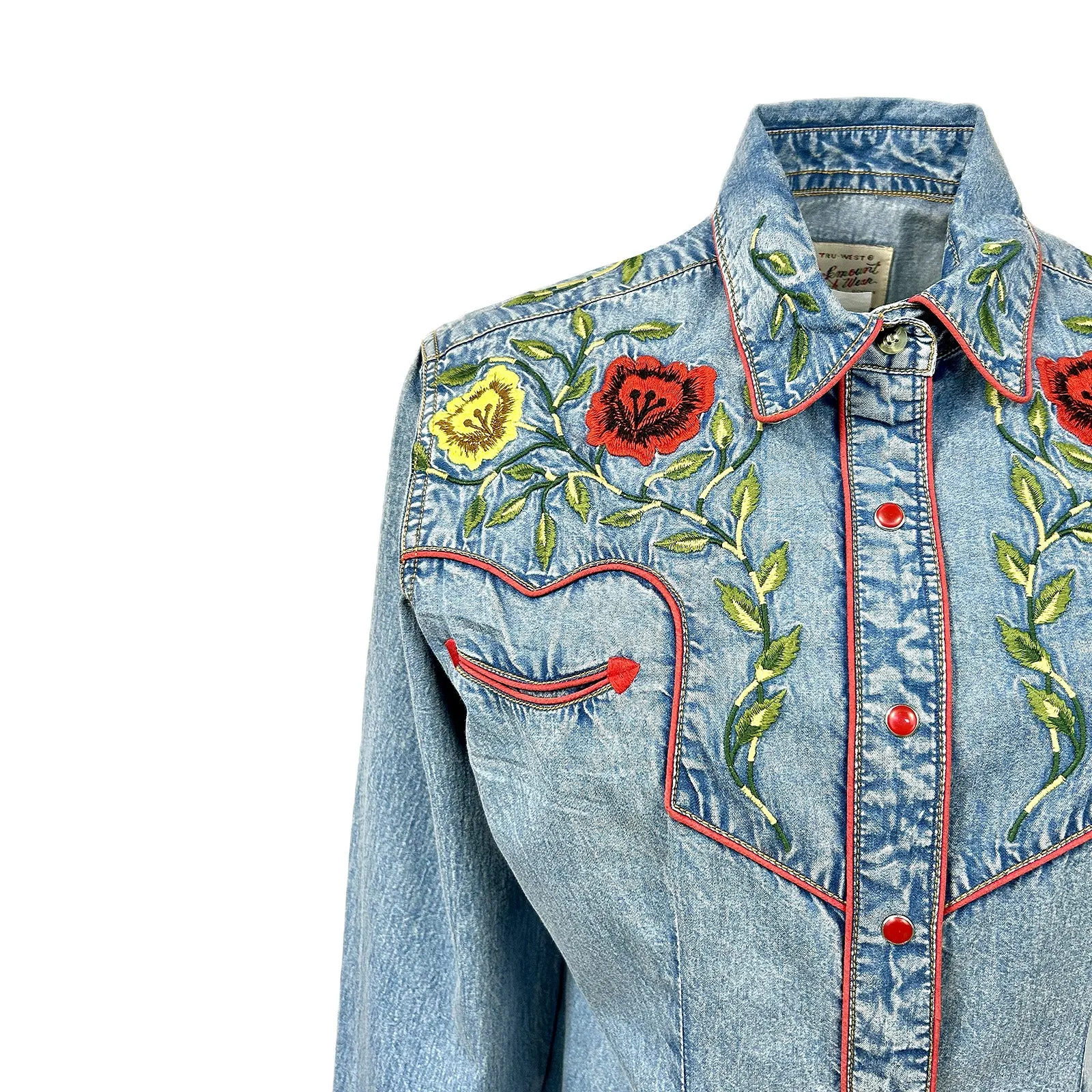 Women's Vintage Floral Denim Embroidered Western Shirt