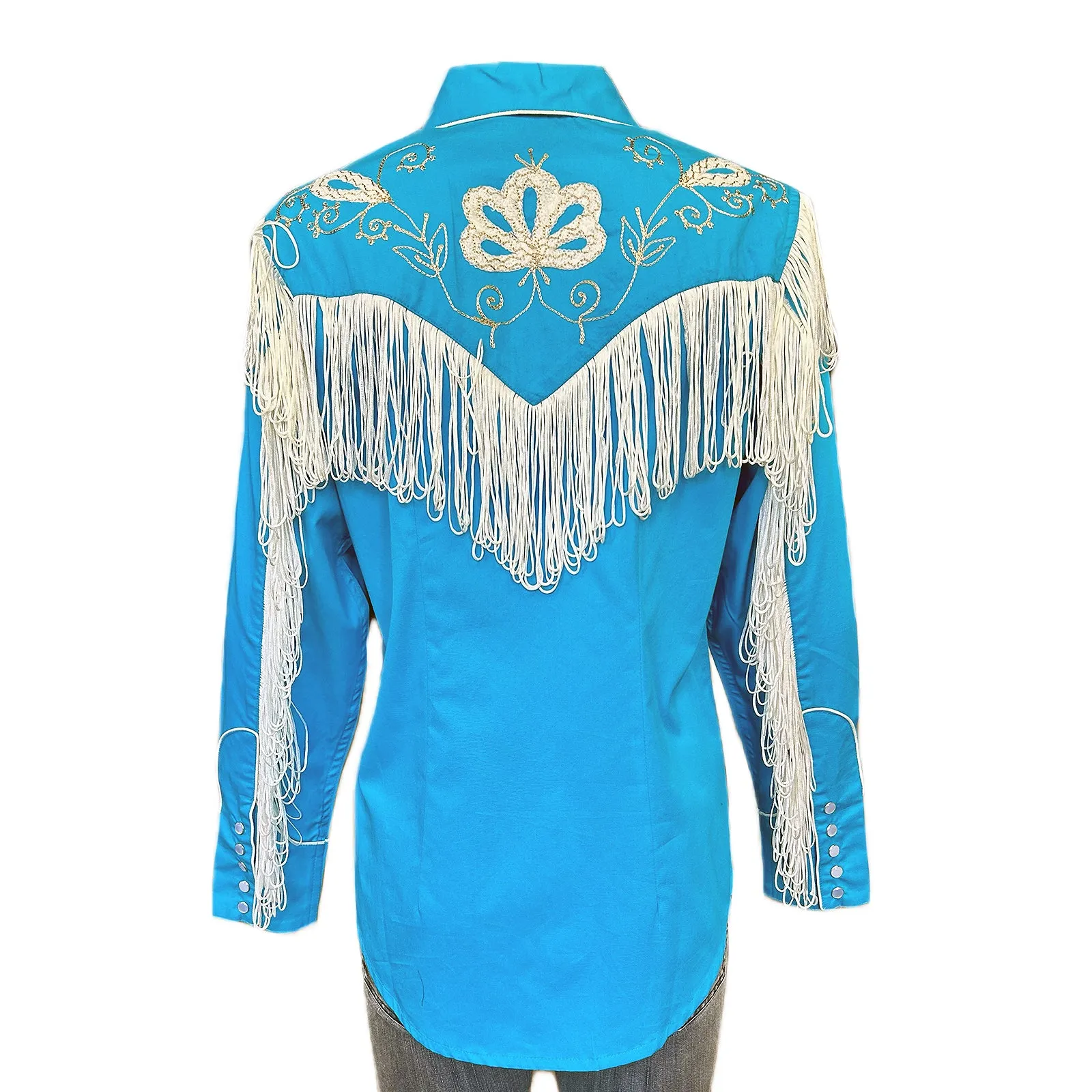 Women's Vintage Fringe Turquoise Embroidered Western Shirt