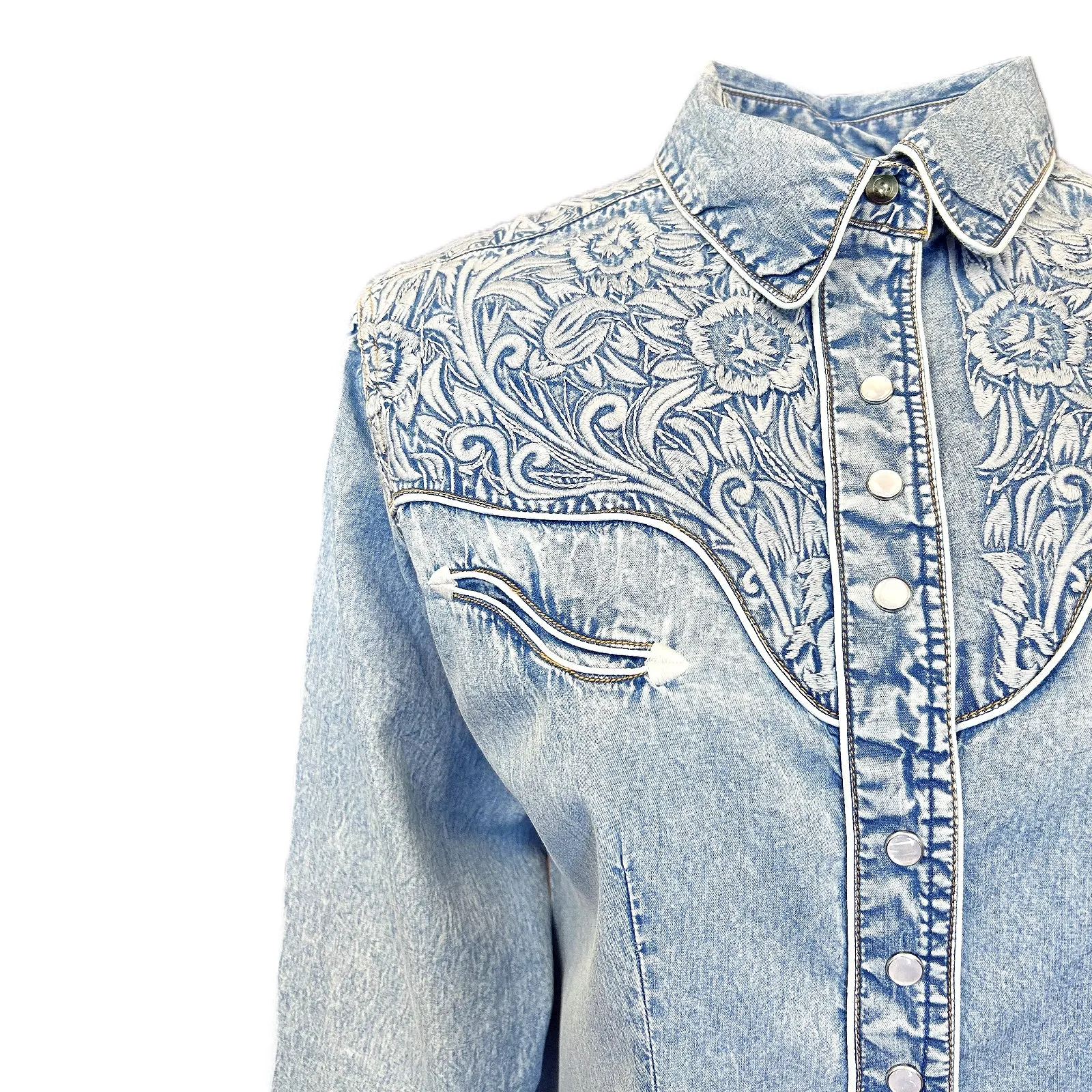 Women's Vintage Tooling Embroidery Denim & Blue Western Shirt