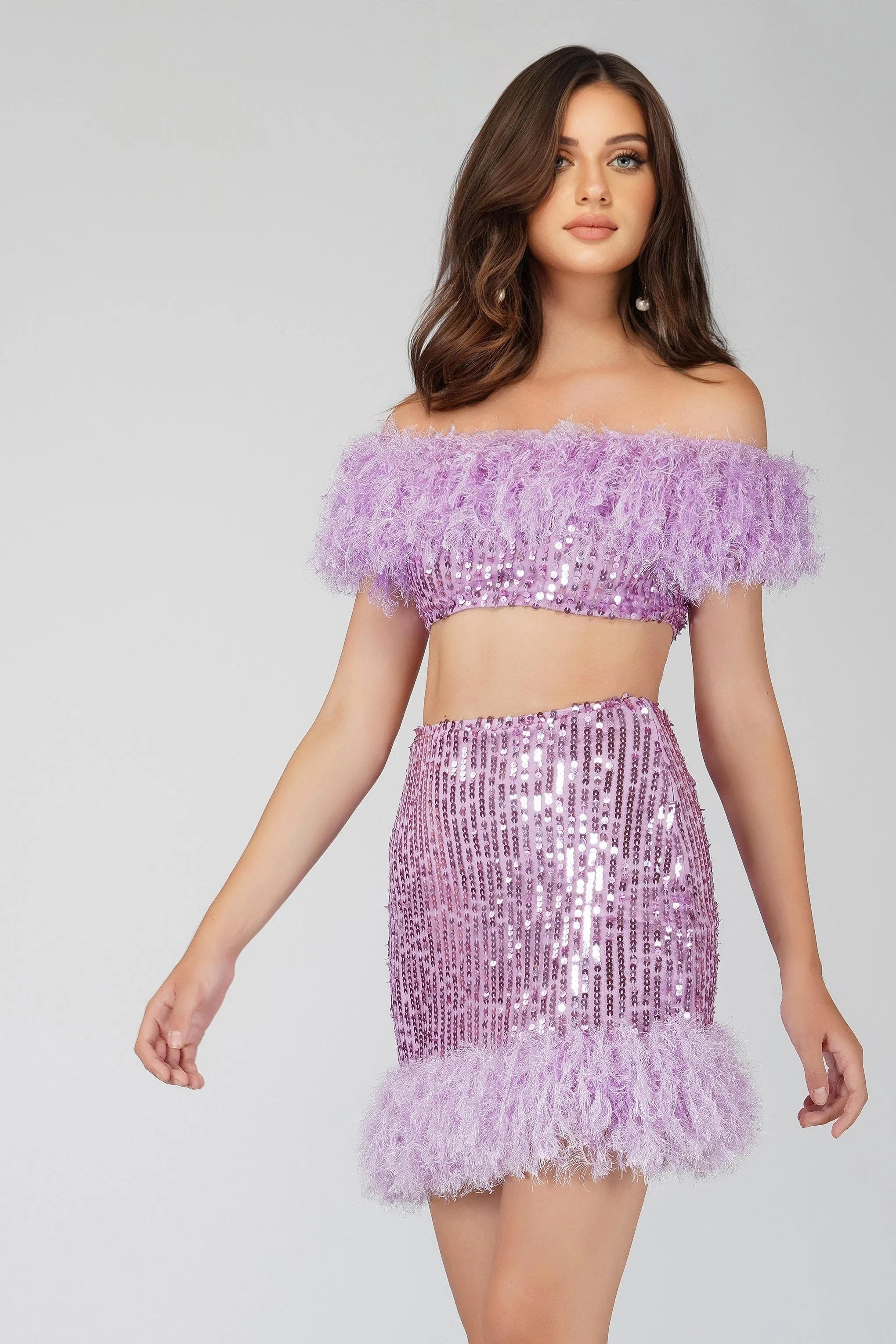 Zuri Sequin Lilac Feather Skirt