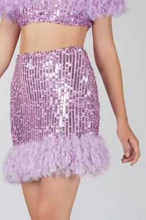 Zuri Sequin Lilac Feather Skirt